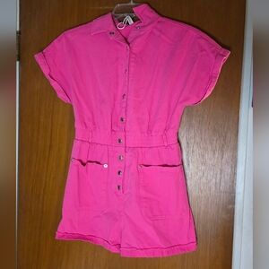 Chou Yatou Hot Pink Button-Front Romper Shortsleeve Size M